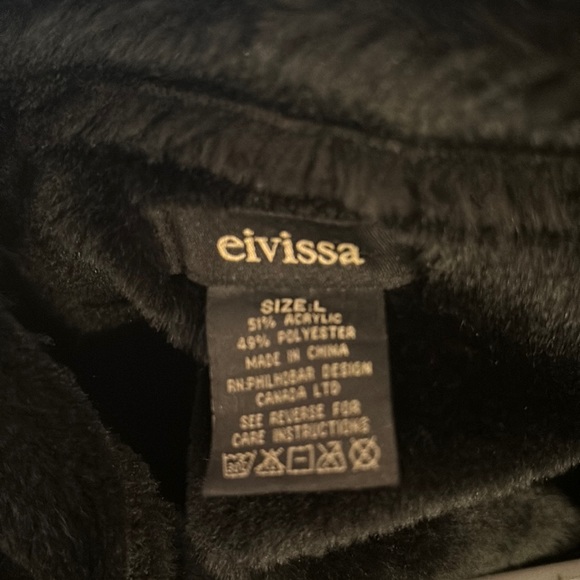 Eivissa faux sheepskin black polyester warm fuzzy jacket zip front Size L. - Picture 2 of 7